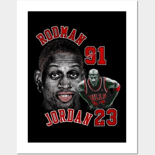 Dennis Rodman Bulls 91 & Michael Jordan 23 Vintage Posters and Art